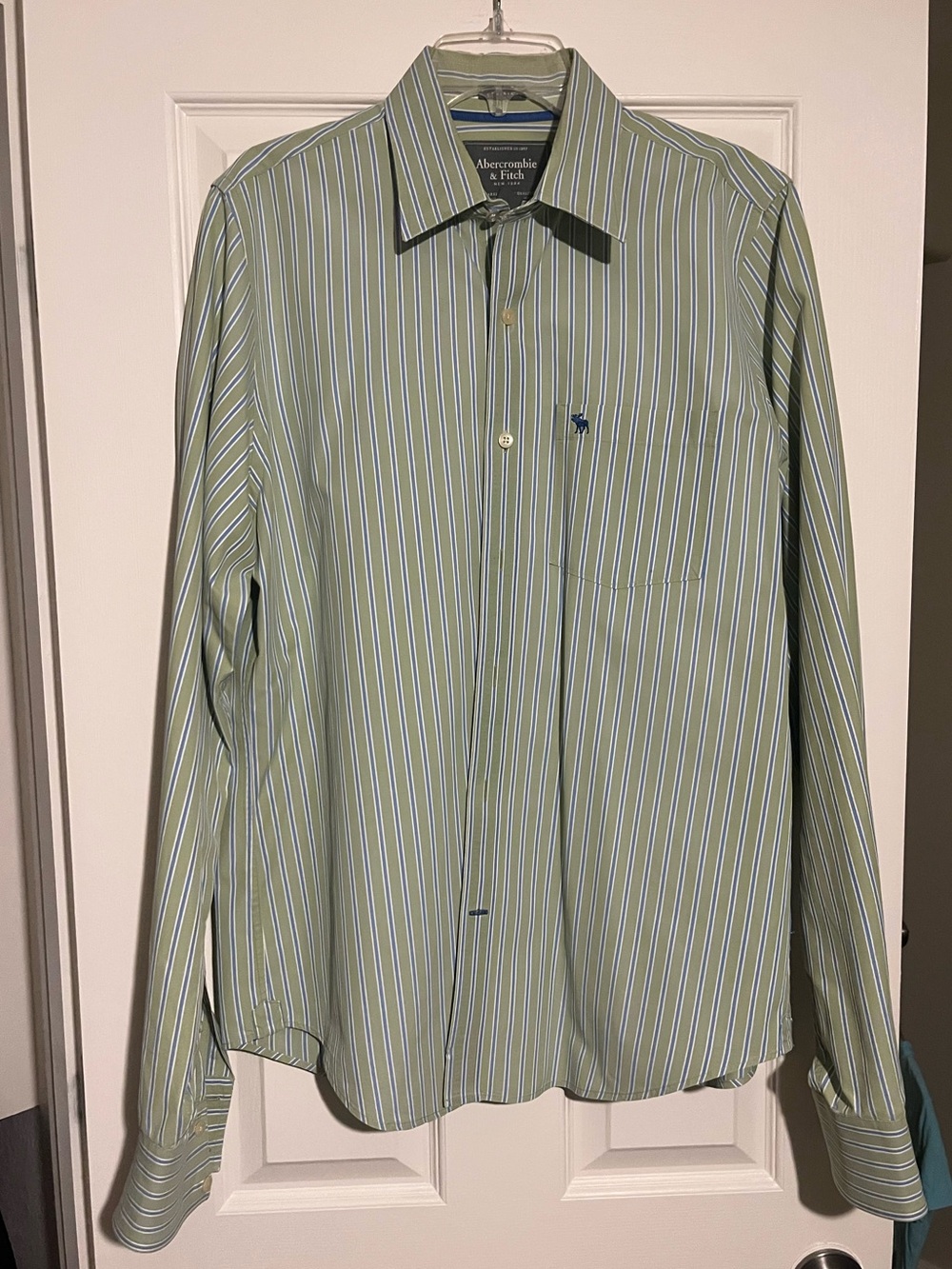Abercrombie & Fitch Light Green and White Striped Dress Shirt